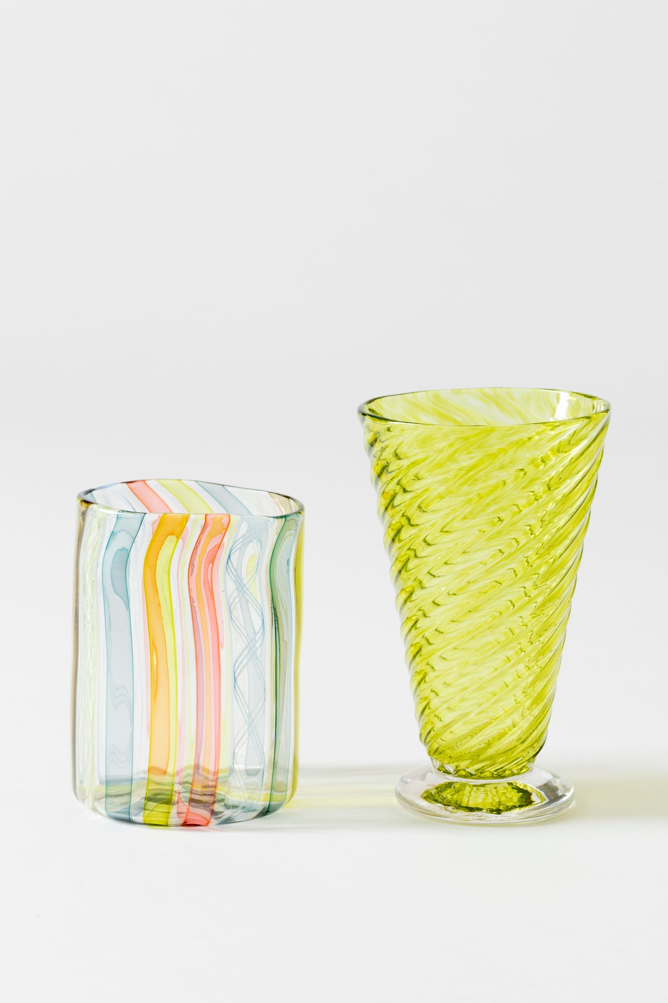 Hand-blown exclusively for Houses & Parties using twisted glass canes.