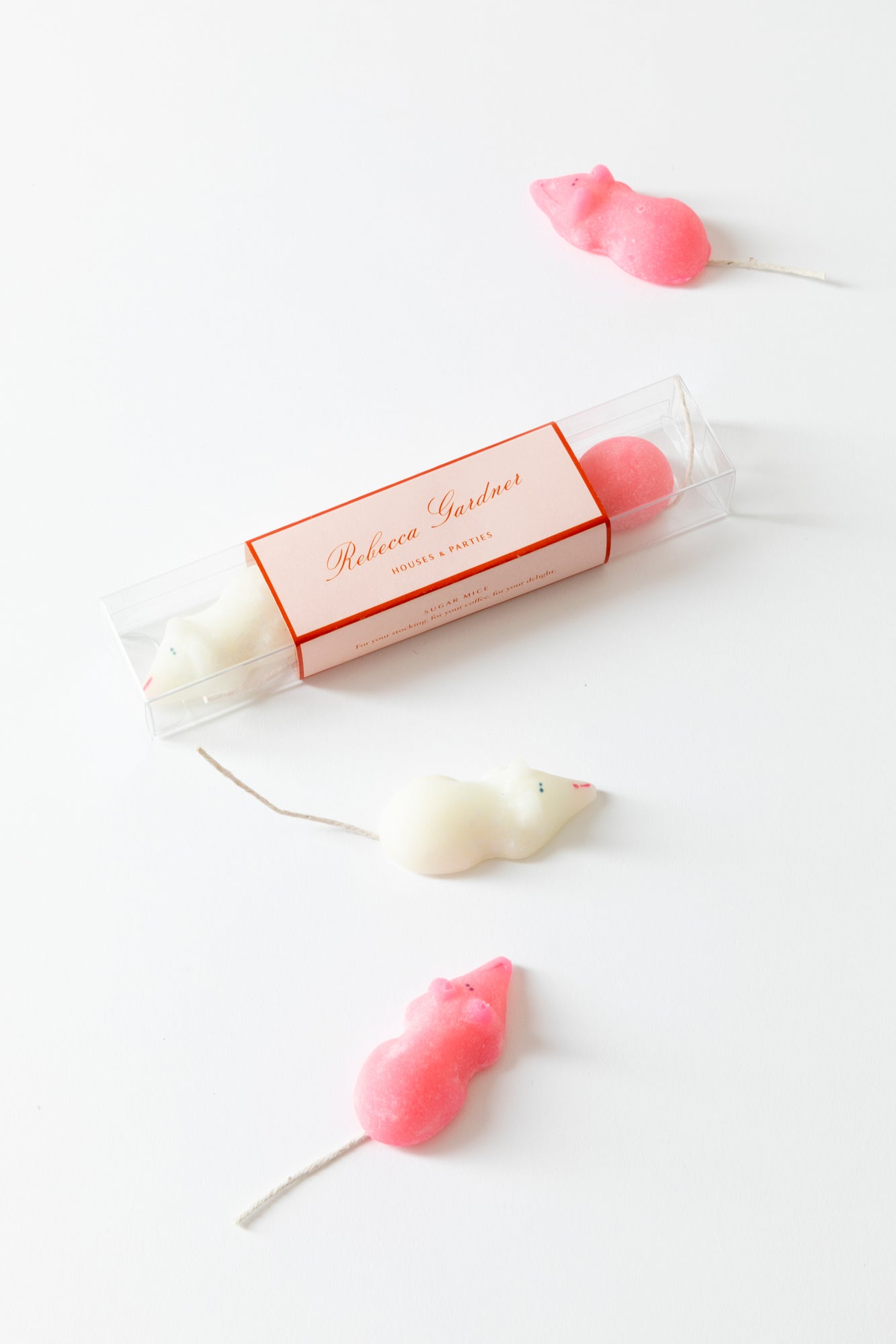 Pink and white sugar mice.