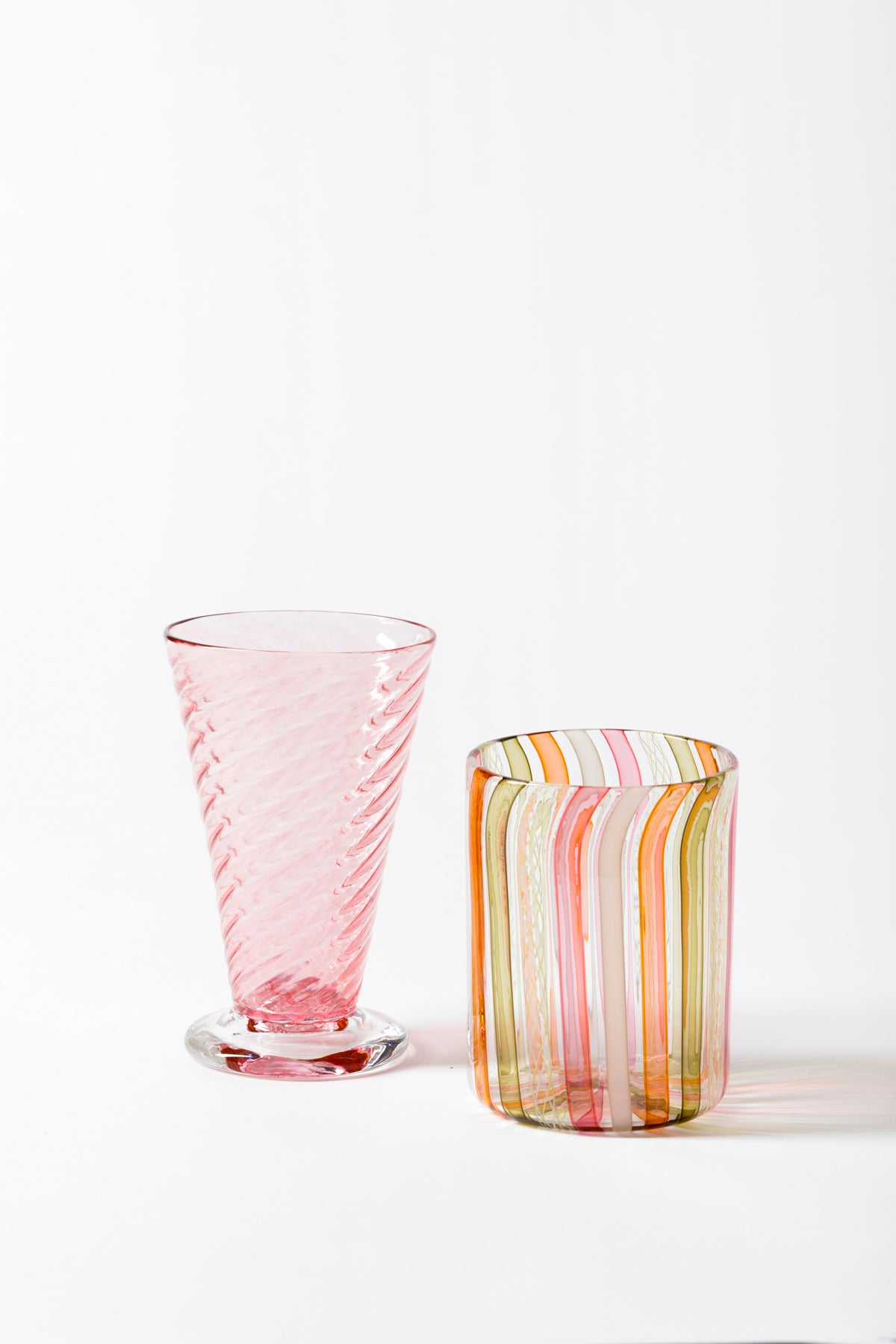 Twisted glass goblets in blush handblown by Tracy Glover.