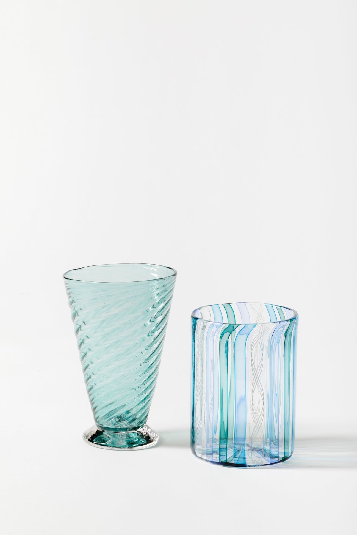 Hand-blown exclusively for Houses & Parties using twisted glass canes.