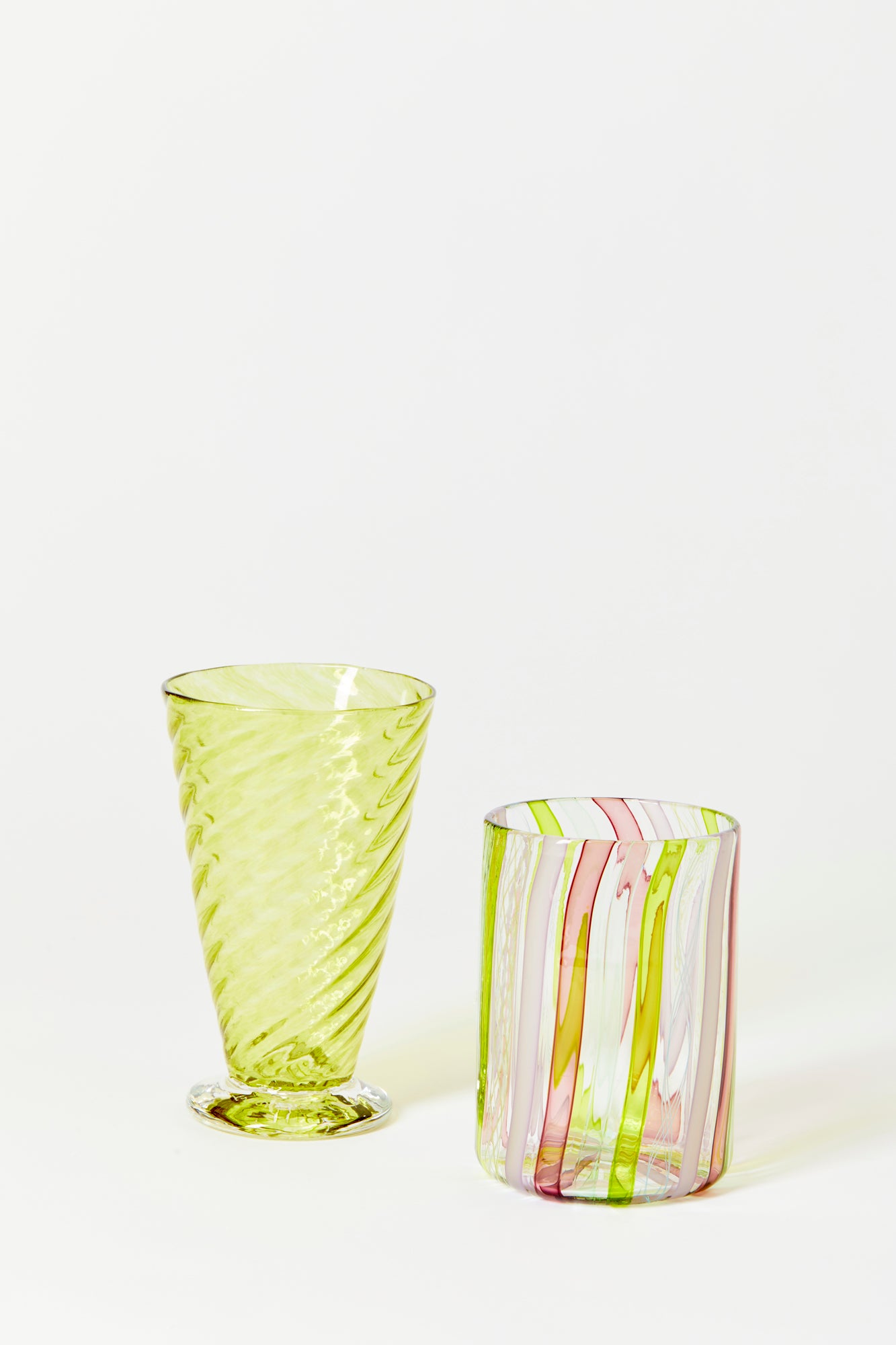 Hand-blown exclusively for Houses Parties using twisted glass canes by Tracy Glover.