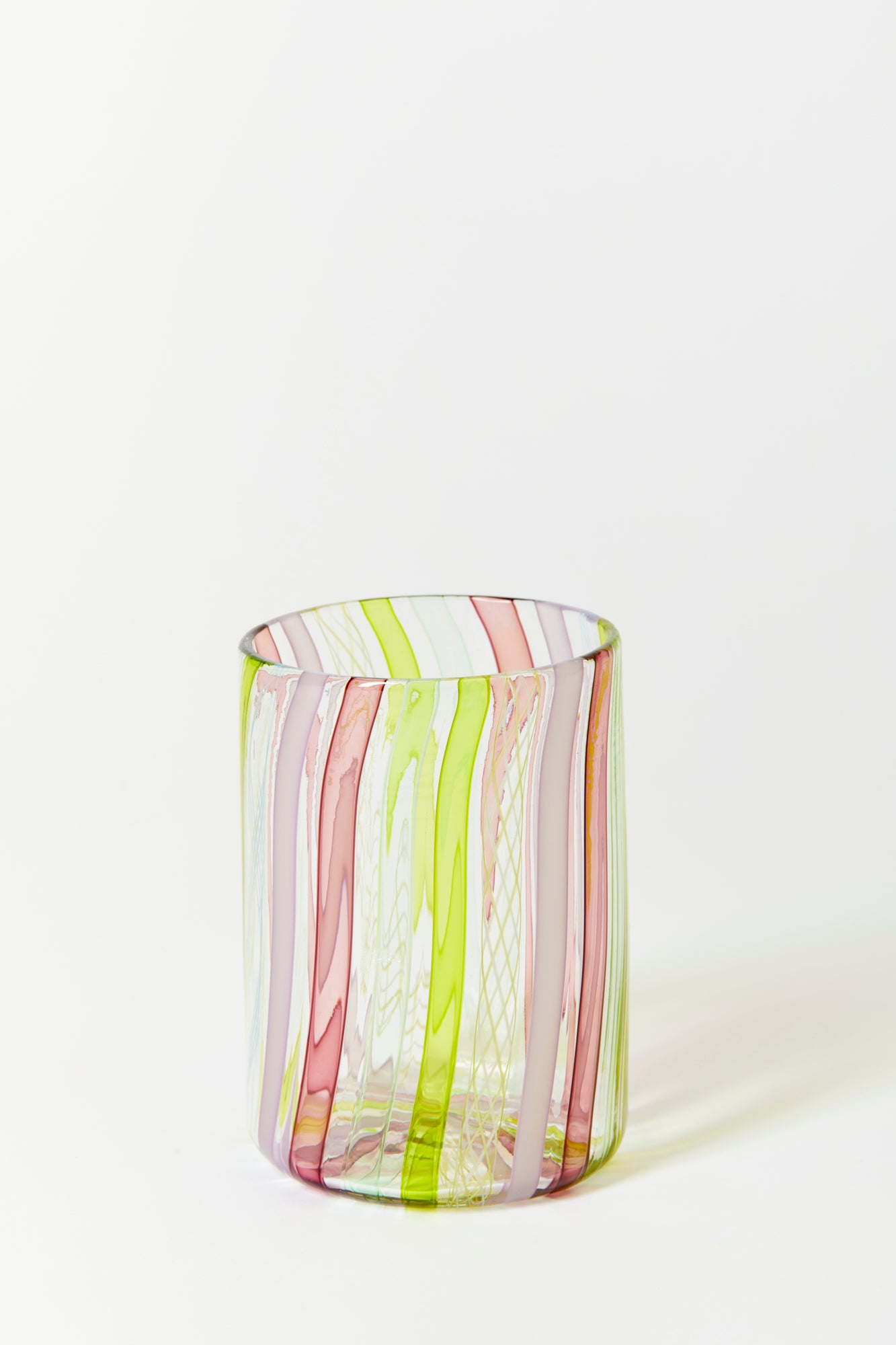 Hand-blown exclusively for Houses Parties using twisted glass canes by Tracy Glover.