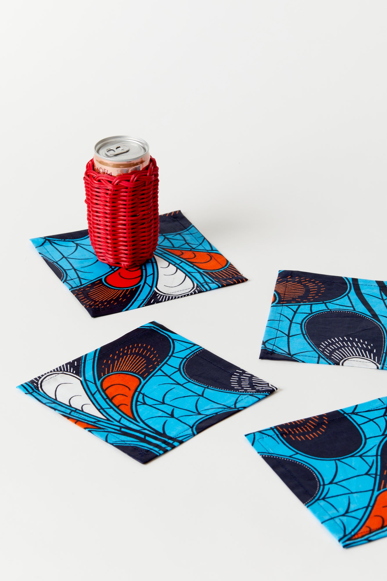 SET OF 4 BLUE ANKARA COCKTAIL NAPKINS