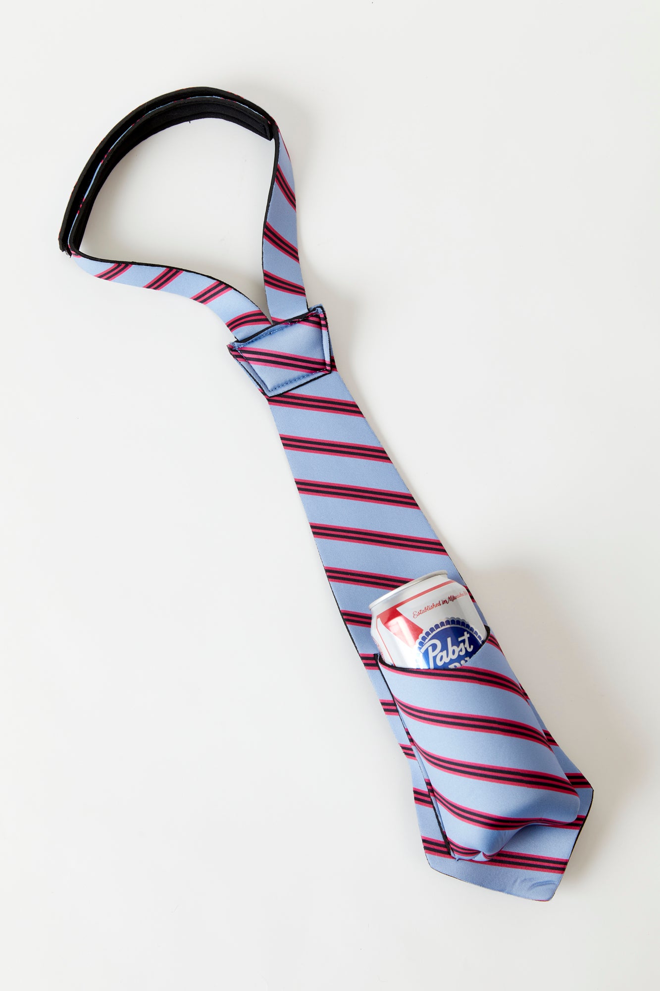 Blue and red tie koozie.