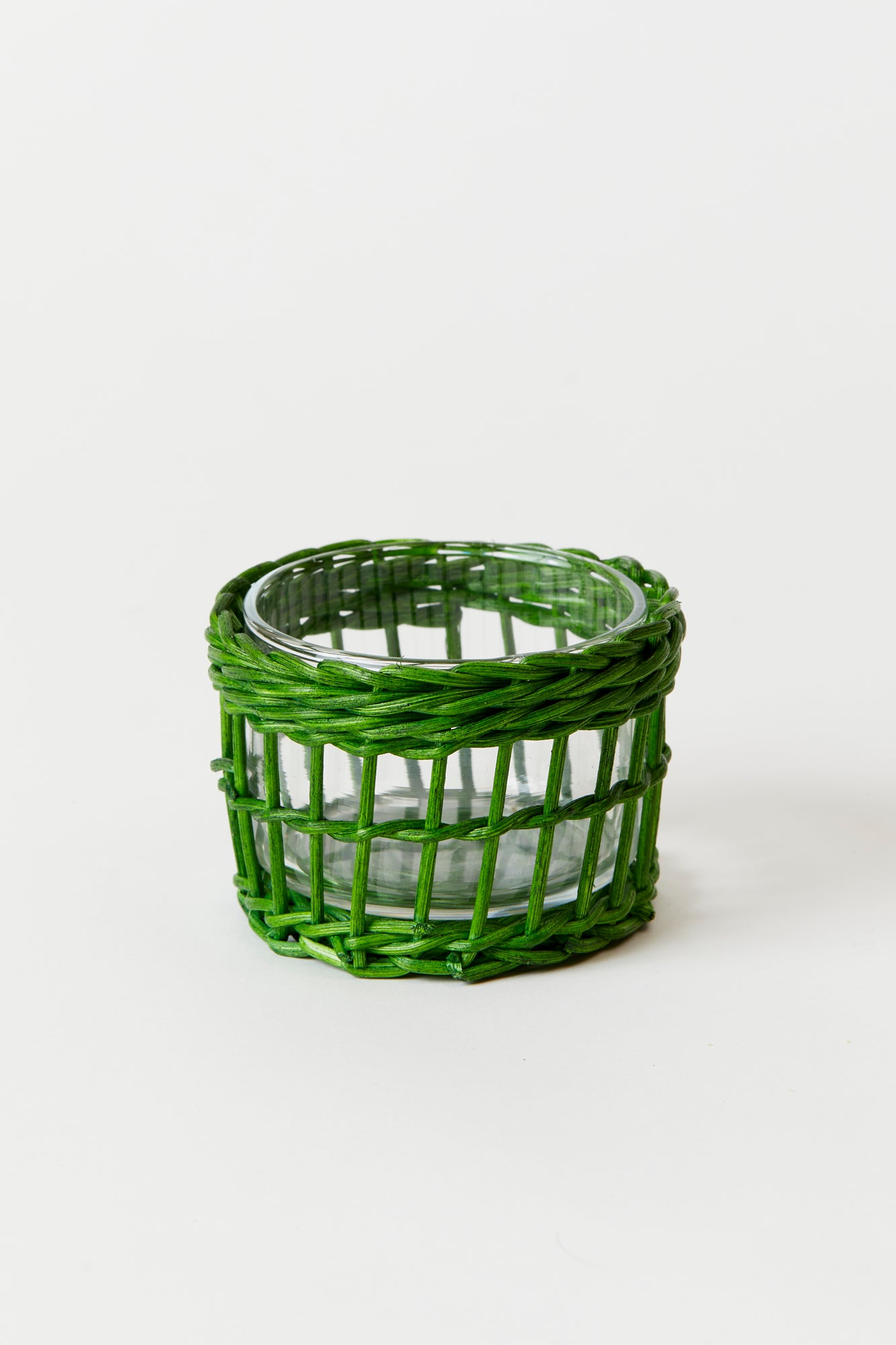 Red and green wicker snack dish.