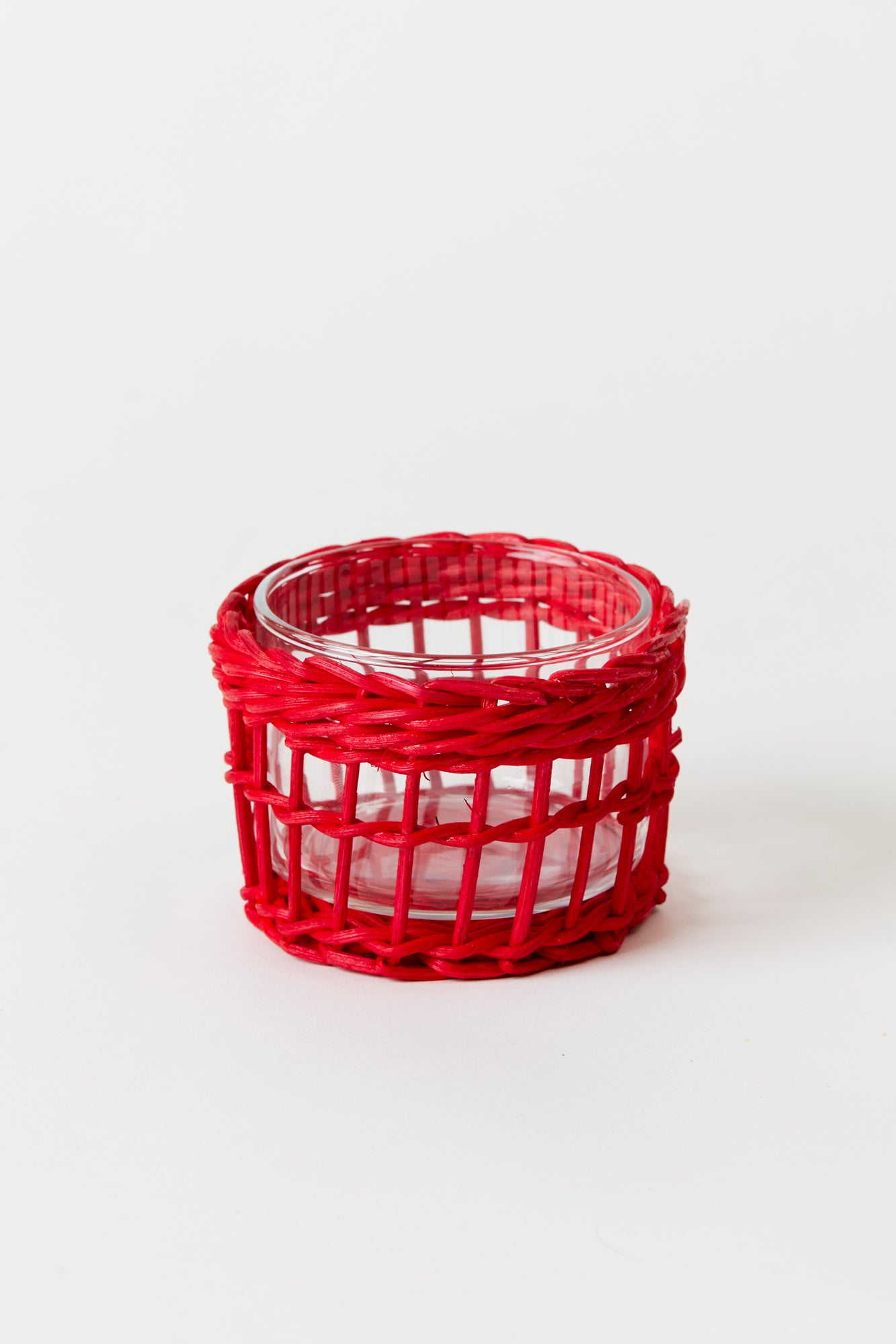 Red and green wicker snack dish.