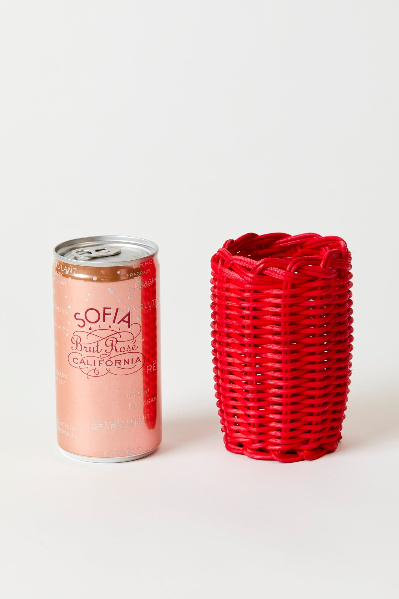 Red and green wicker slim can covers.