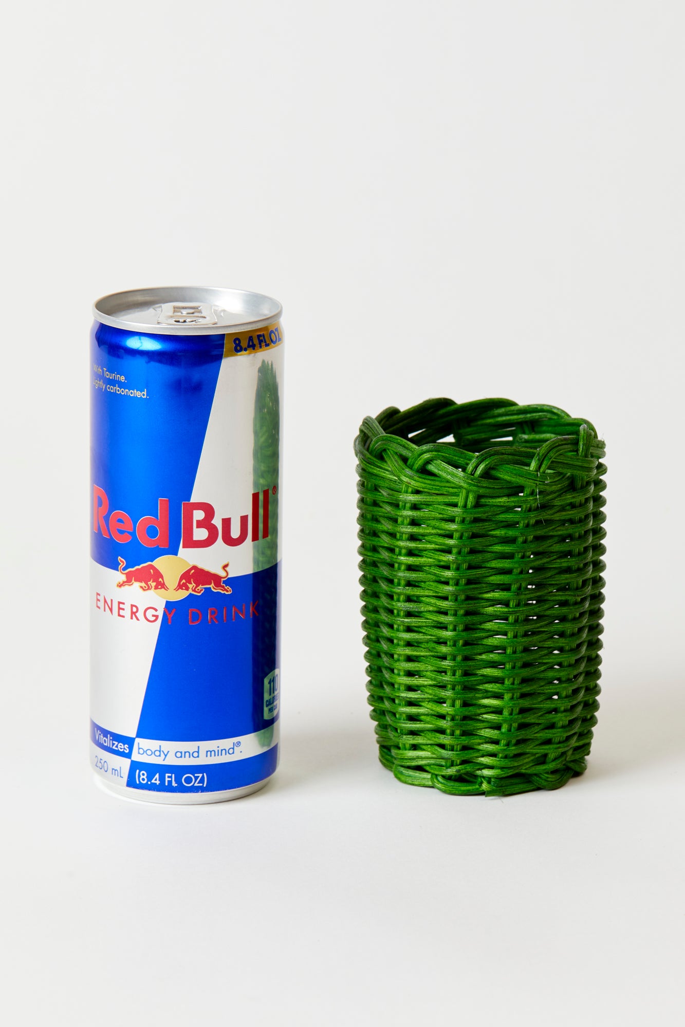 Red and green wicker slim can covers.