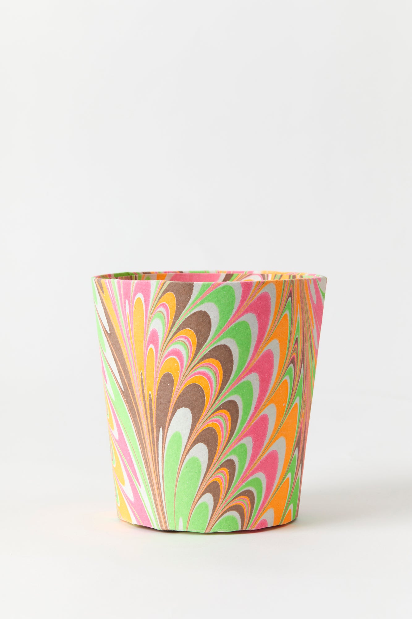 Artisan paper-covered cachepots with a plastic liner. Made to fit pots of standard seasonal bulbs or orchids.