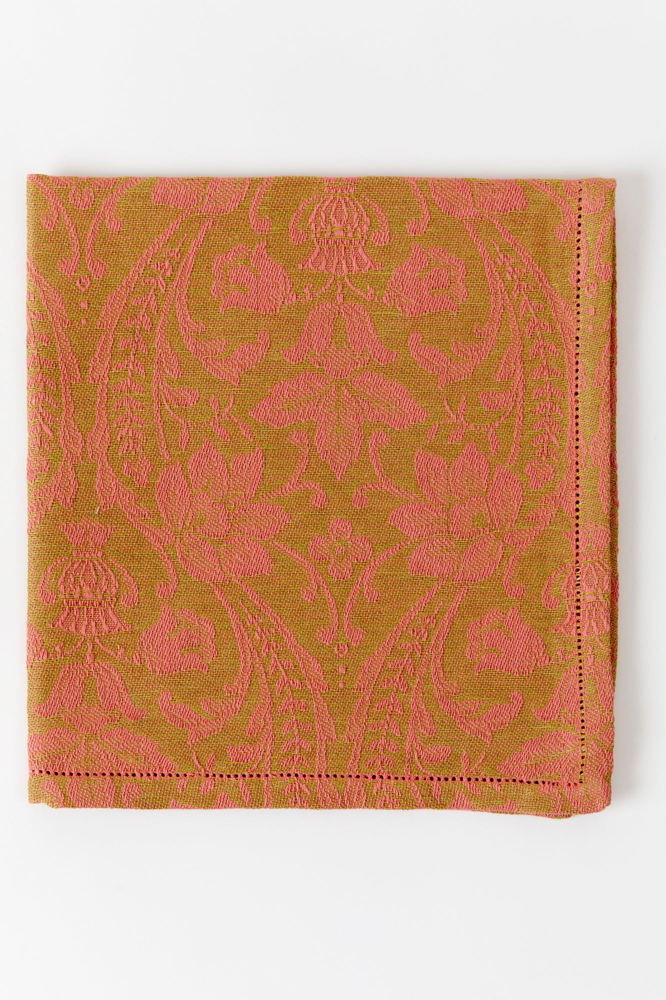 CORAL & CHARTREUSE JACQUARD DINNER NAPKIN