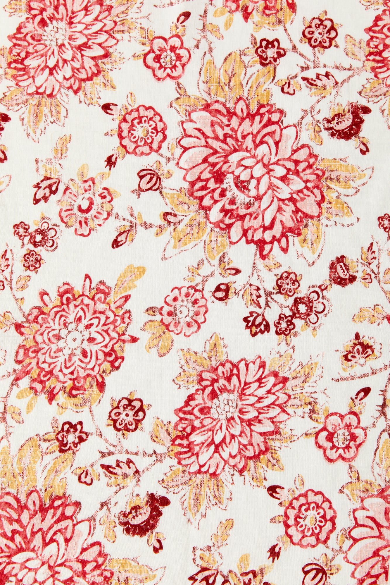 Spicy red and pink floral tablecloth to the floor.