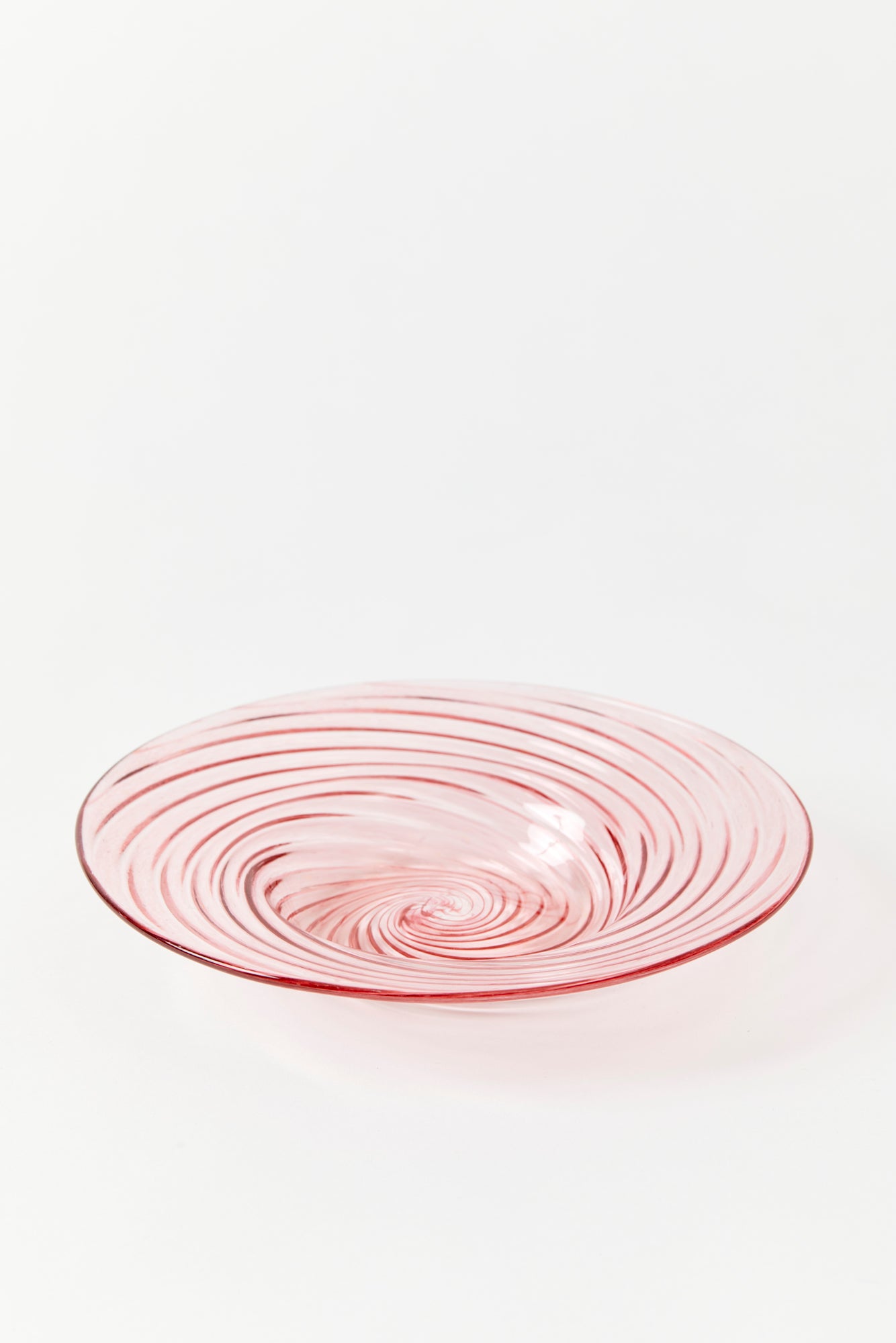 Handblown blush glass salad plate.