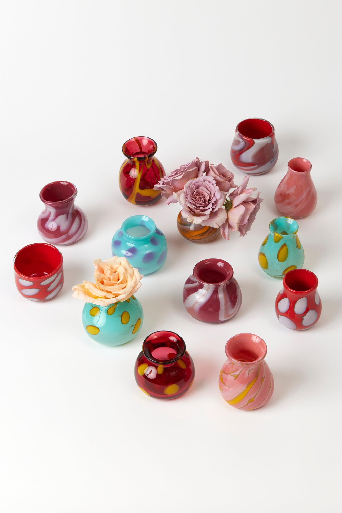Handblown glass swirled bud vases. Made by Paul Arnhold.