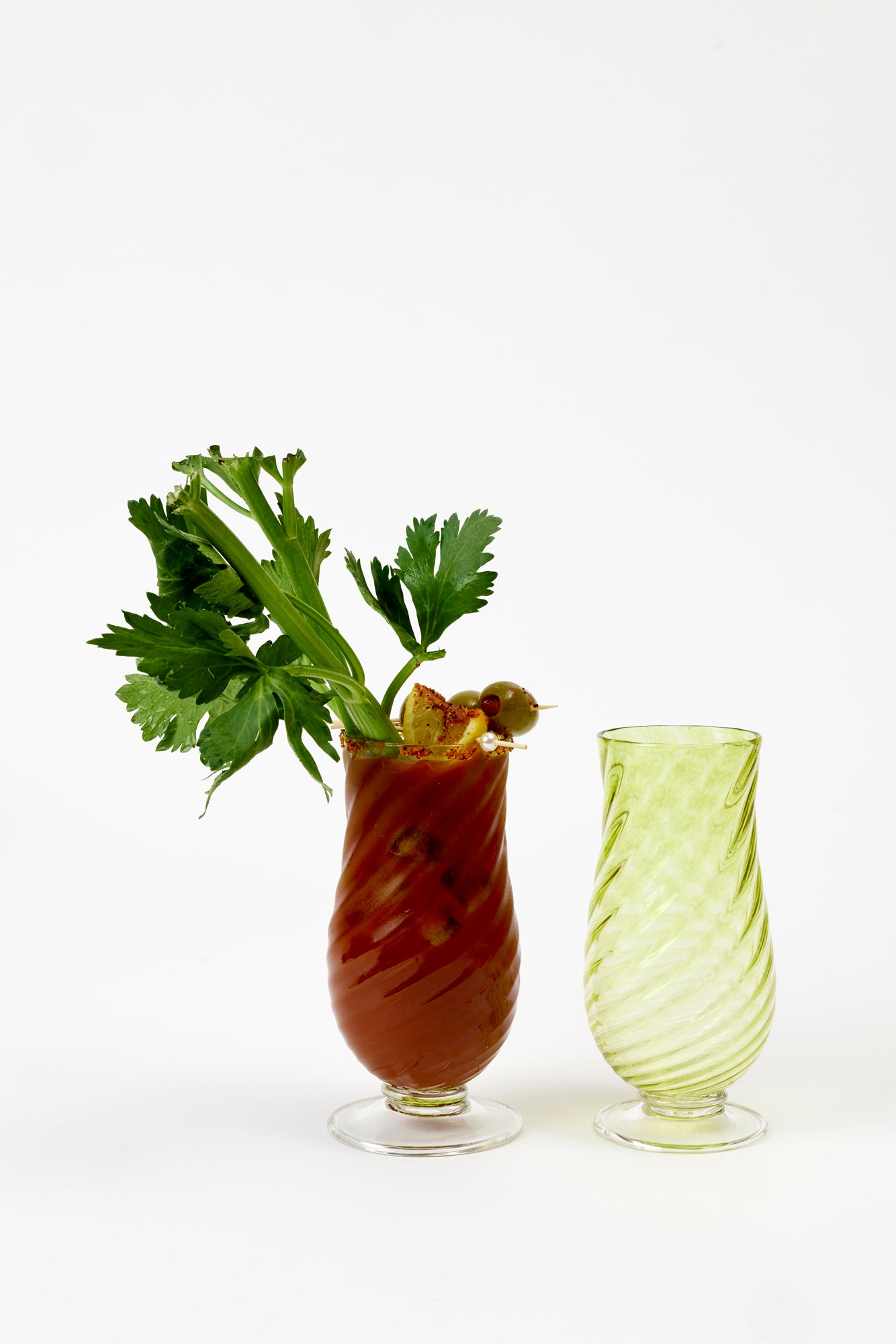 Handblown Bloody Mary glass in Chartreuse.
