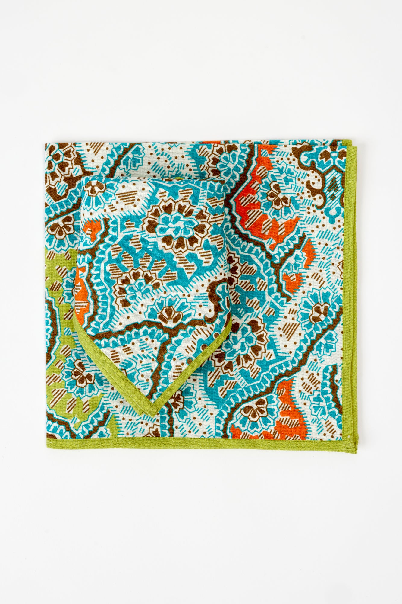 Hand-blocked linen dinner napkins.