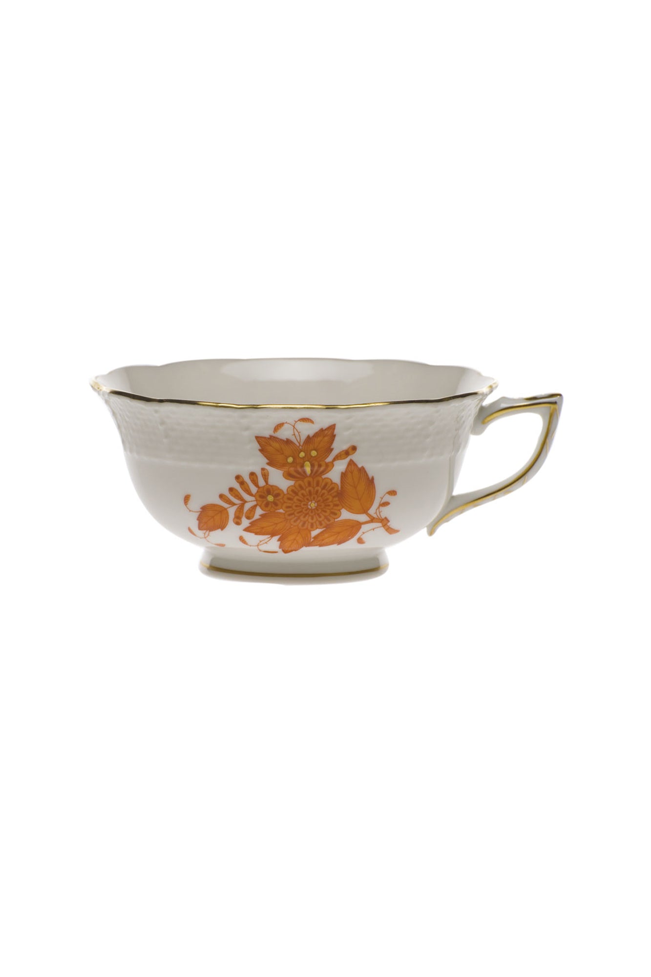 Chinese Bouquet dinnerware is Rust is one of Herend’s most popular Oriental designs from the 1930s. Each piece is hand painted on white porcelain including 24k accents.