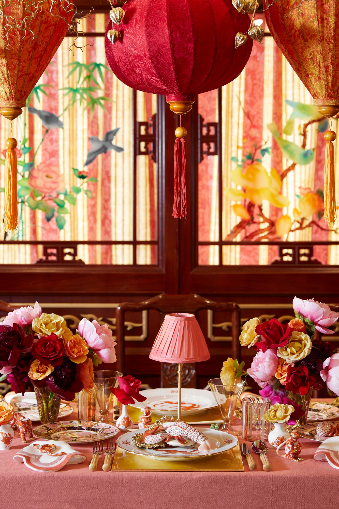 Marvelous Coral hand-pleated silk shade.