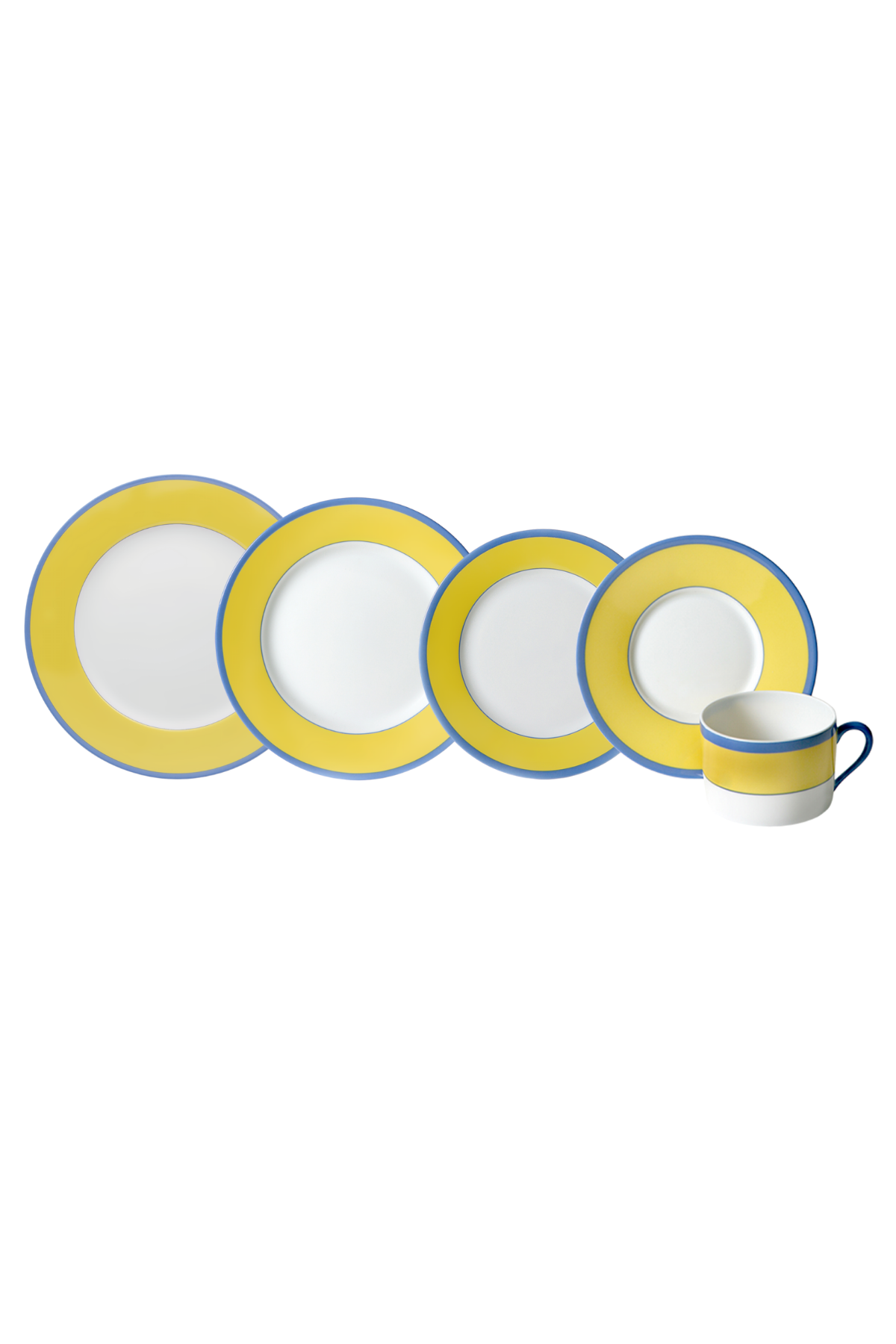 Cheerful pattern is a charming option for sunny occasions. It would be perfect at the beach. Five piece place setting includes dinner plate, dessert plate, bread & butter plate and teacup with saucer. Cheerful pattern is a charming option for sunny occasions. It would be perfect at the beach.