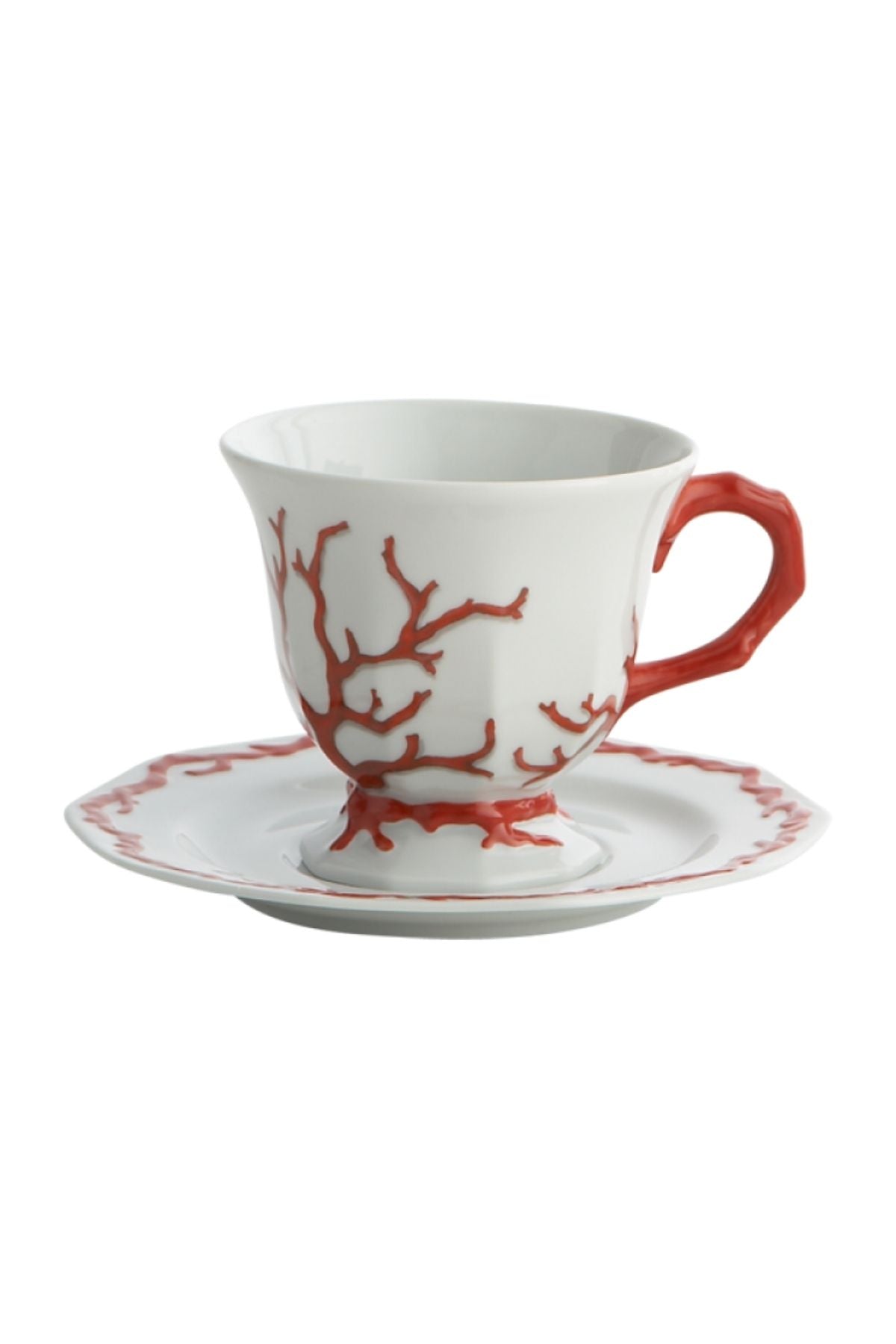 Uniquely beautiful patterned plates with a necklace of raised hand-painted red coral on the shoulder.