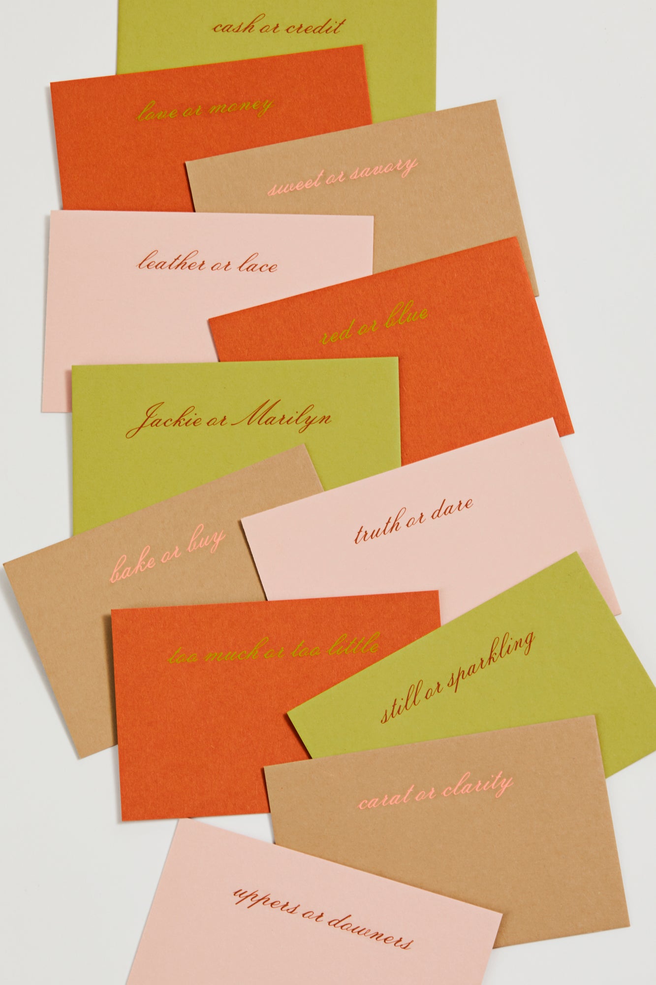 SET OF 12 ENGRAVED THIS OR THAT PLACE CARDS