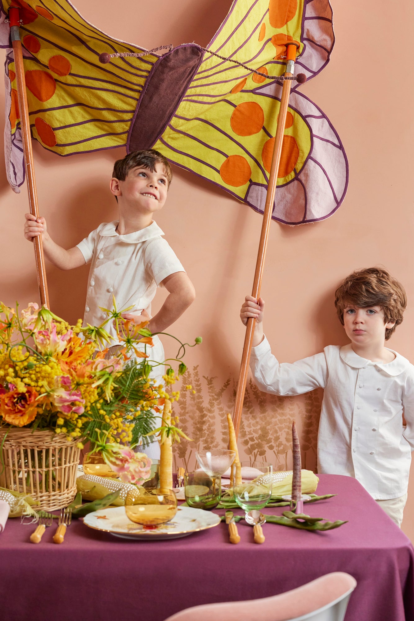 Colorblock tablecloth and lapkins for any occasion. Handmade butterfly kite.