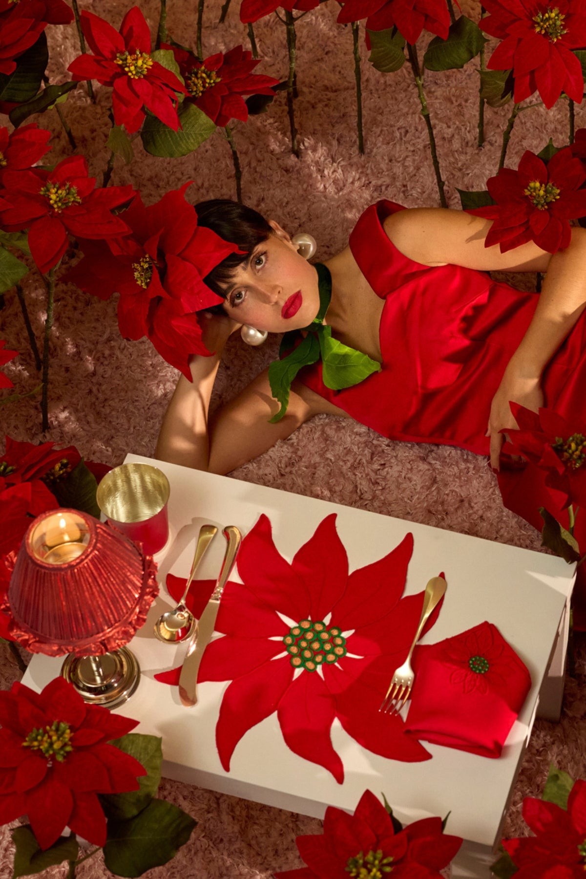 APPLIQUÉ POINSETTIA NAPKIN & PLACEMAT SET