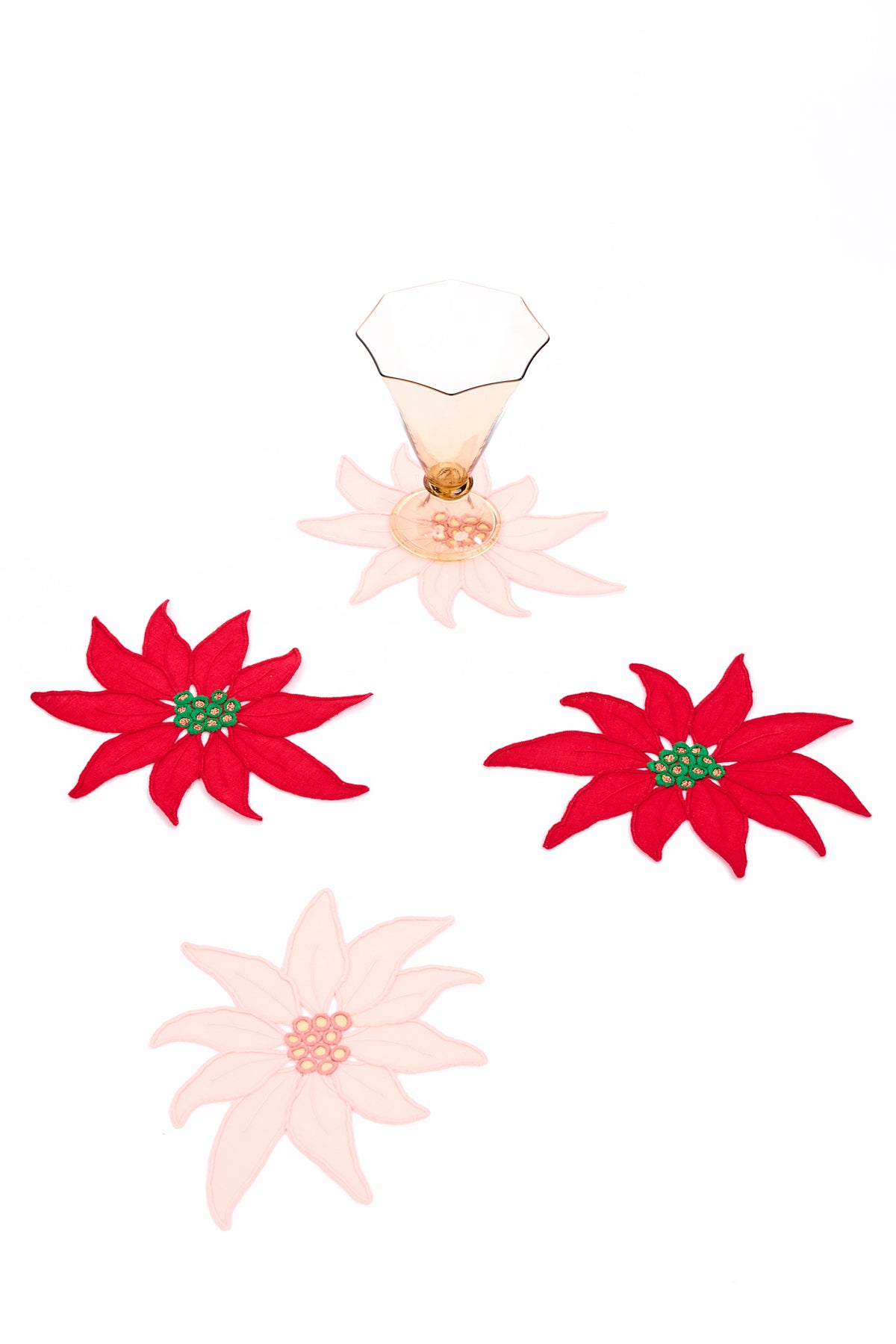SET OF 4 POINSETTIA COCKTAIL NAPKINS