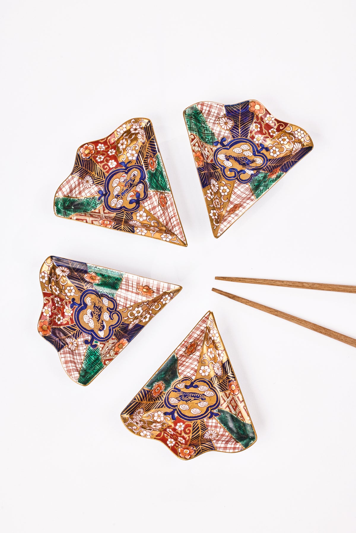 SET OF 4 VINTAGE JAPANESE FAN COCKTAIL PLATES