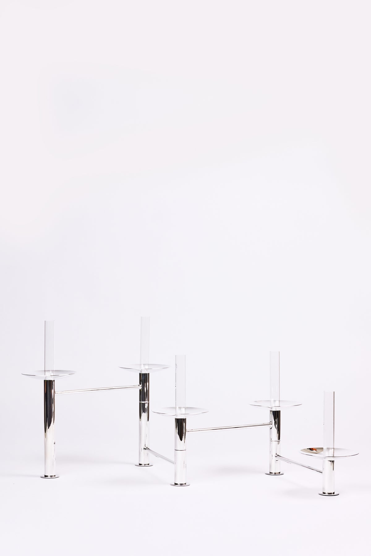 SILVER ARTICULATED CENTERPIECE TAPER HOLDER & VASE