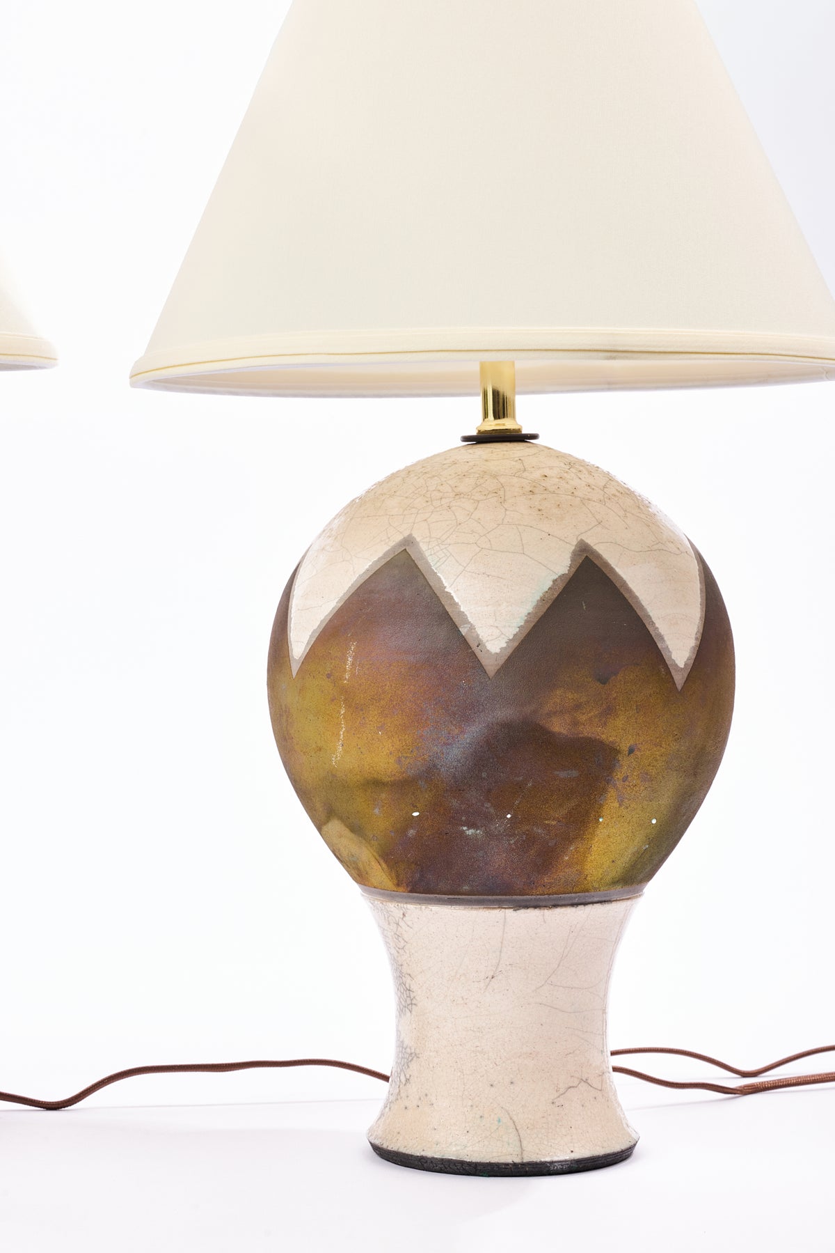 PAIR OF VINTAGE WHITE CRACKLE RAKU POTTERY LAMPS