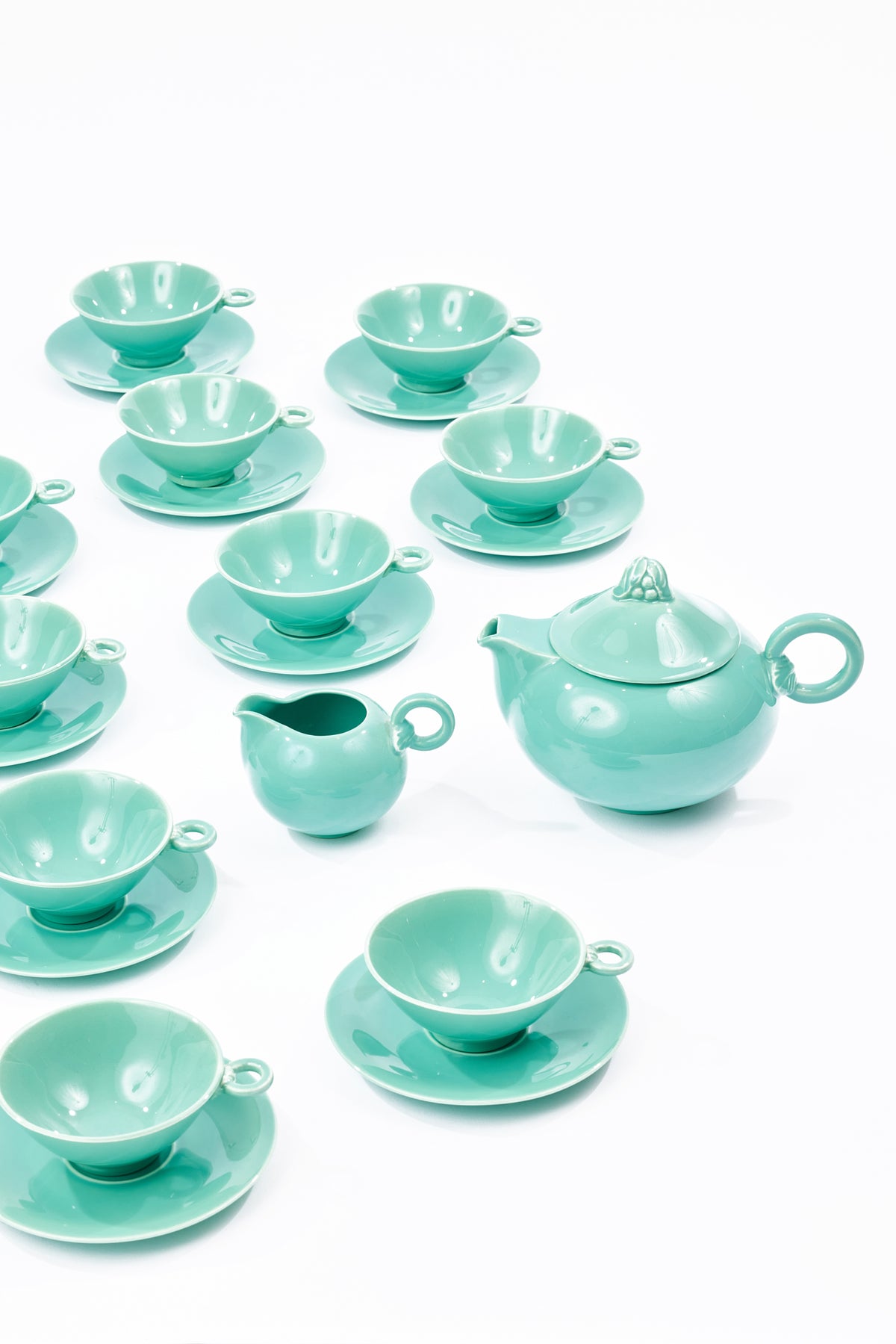 SET OF 12 ART DECO CELADON TEA SET C.1930