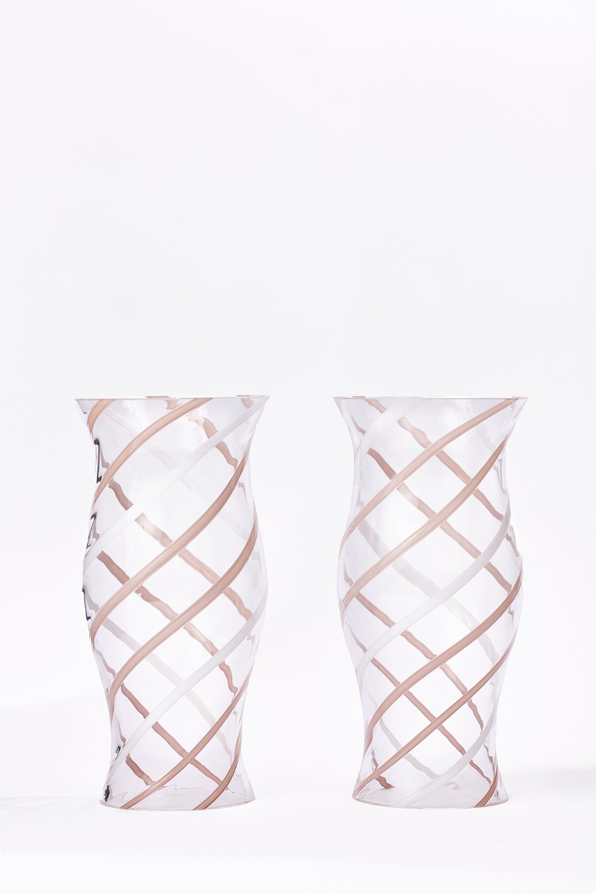 SET OF 2  VINTAGE MURANO NEUTRAL STRIPED HURRICANES