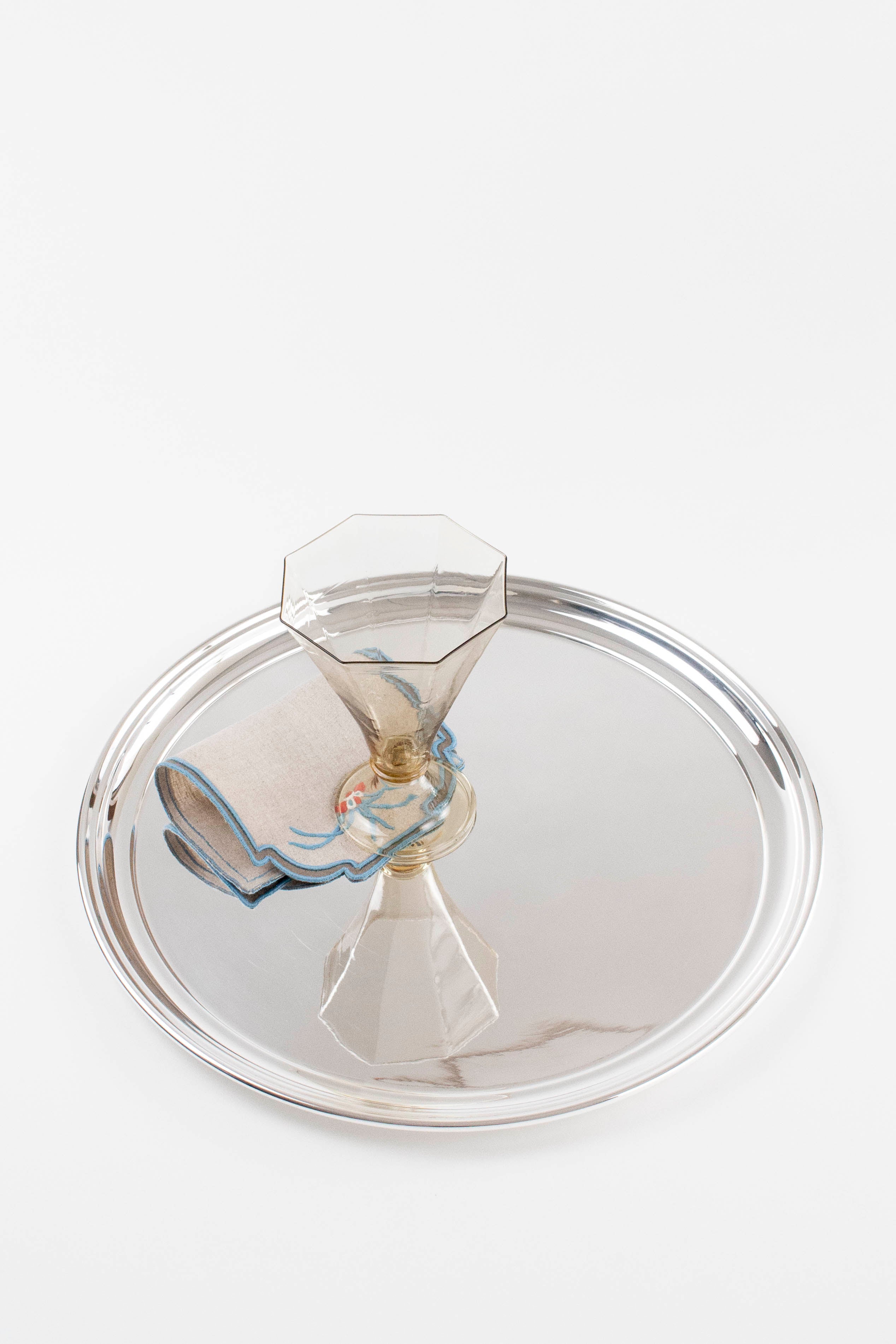VINTAGE ROUND ENGLISH SILVER TRAY