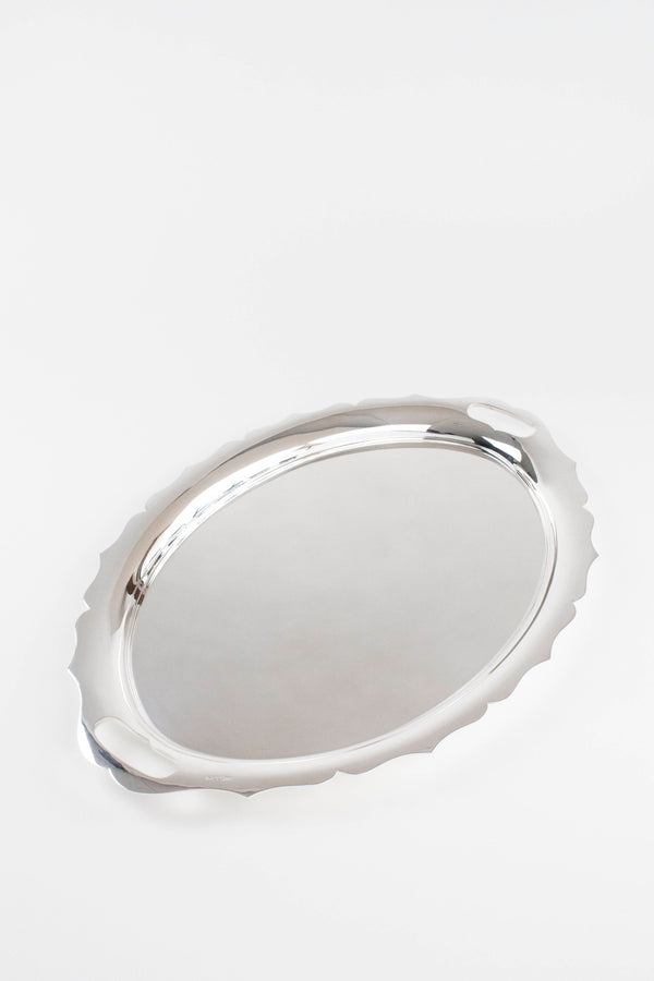 VINTAGE LARGE SILVER SCALLOPED OVAL TRAY