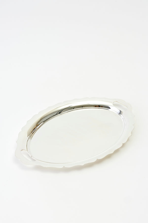 VINTAGE SILVER SCALLOPED OVAL TRAY