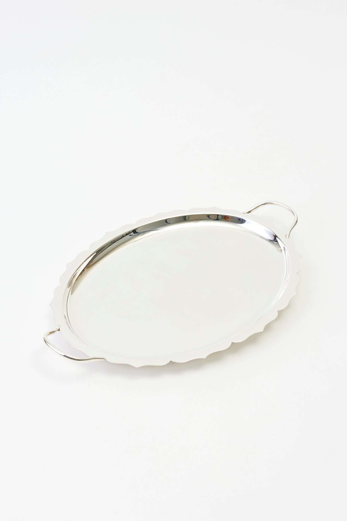 Vintage scalloped oval silver tray.