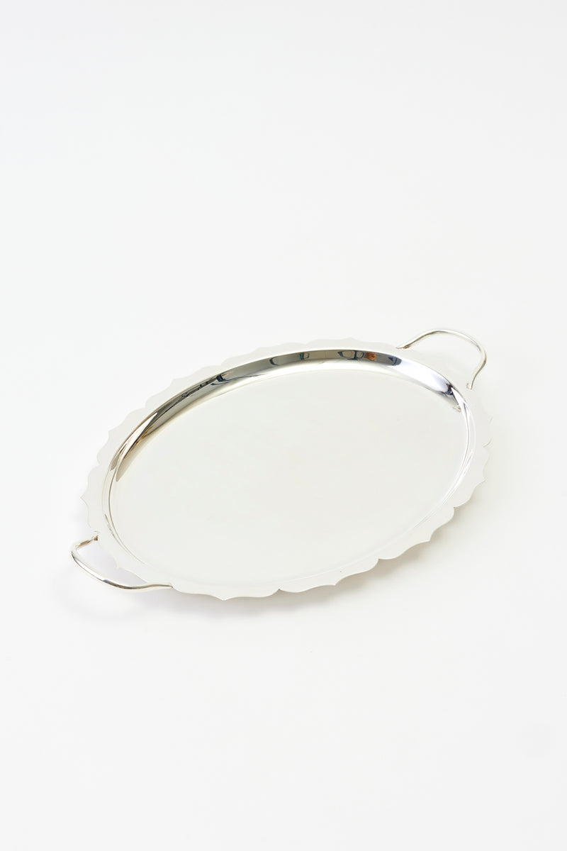 VINTAGE SILVER SCALLOPED OVAL TRAY