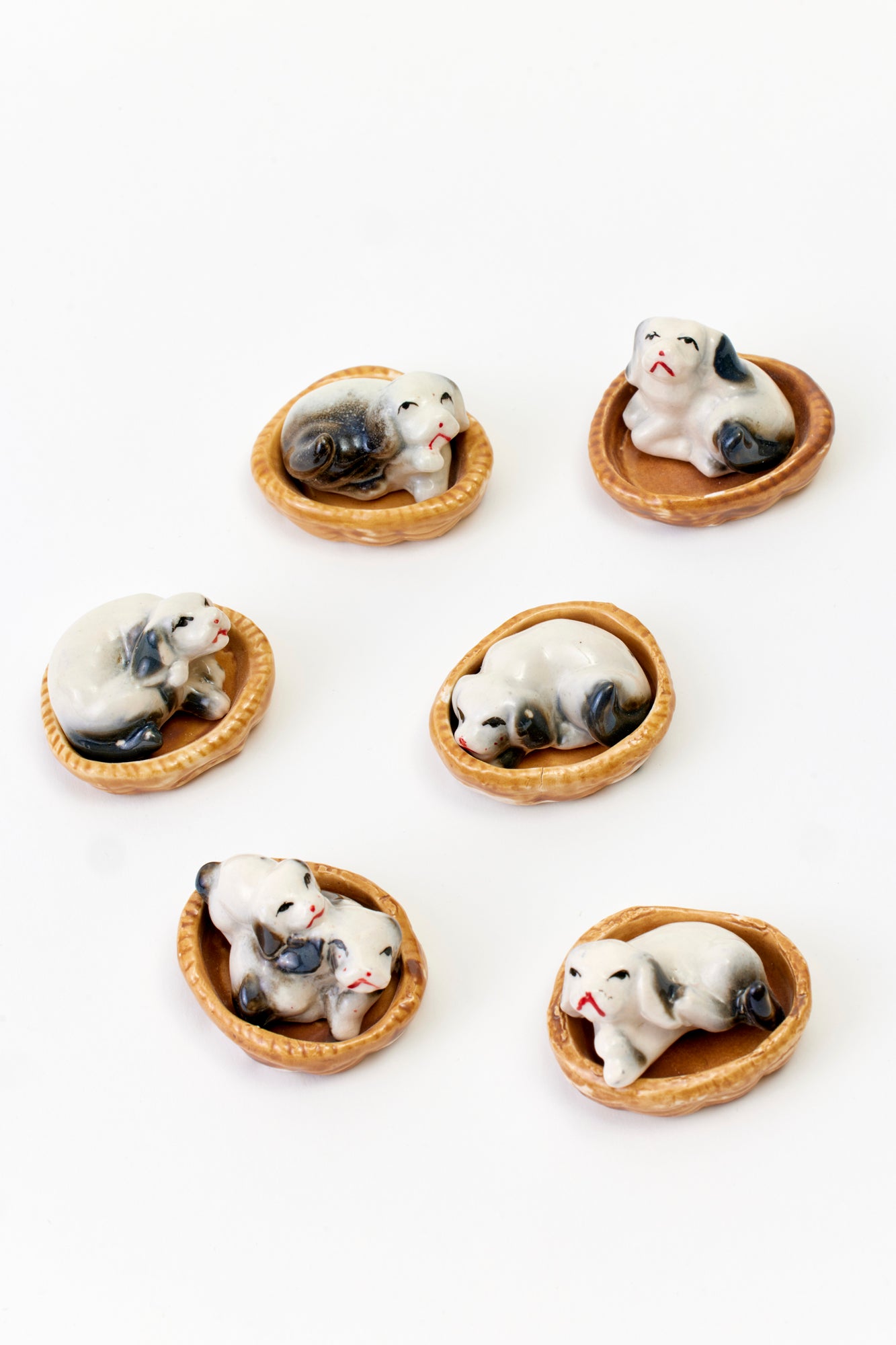 SET OF 6 VINTAGE MINIATURE PORCELAIN PUPS