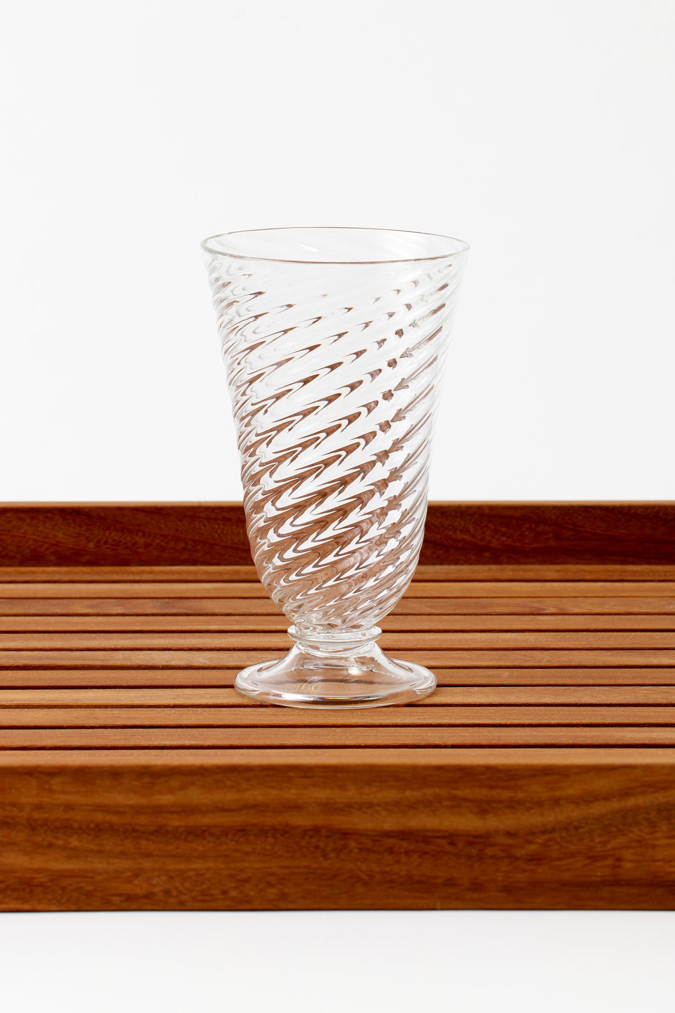 Hand-blown clear twist tall footed goblet.