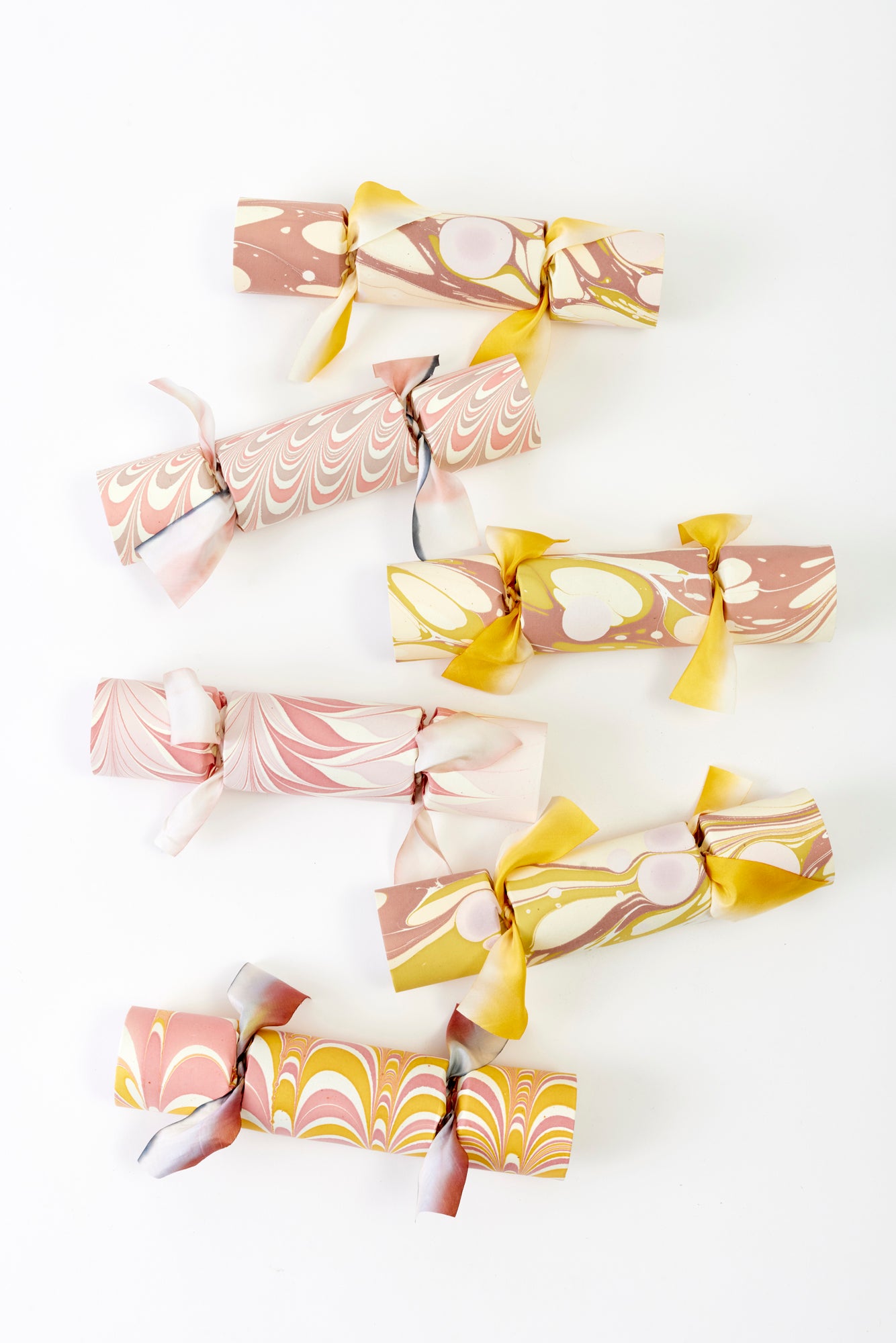 Pink marbled party crackers.