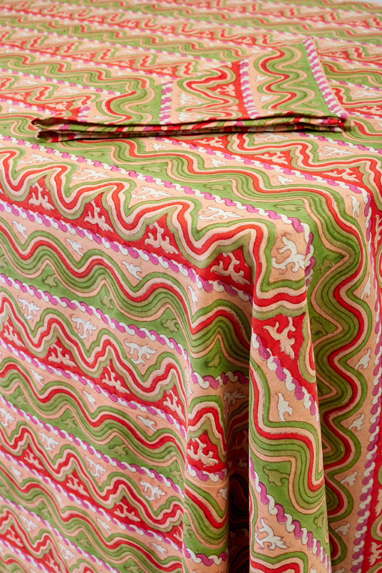 Mexican waves Christmas tablecloth and napkin.