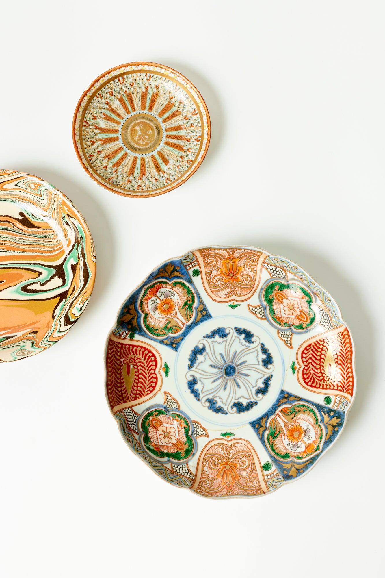 Marbled ceramic dish with vintage Japanese dinner plate.