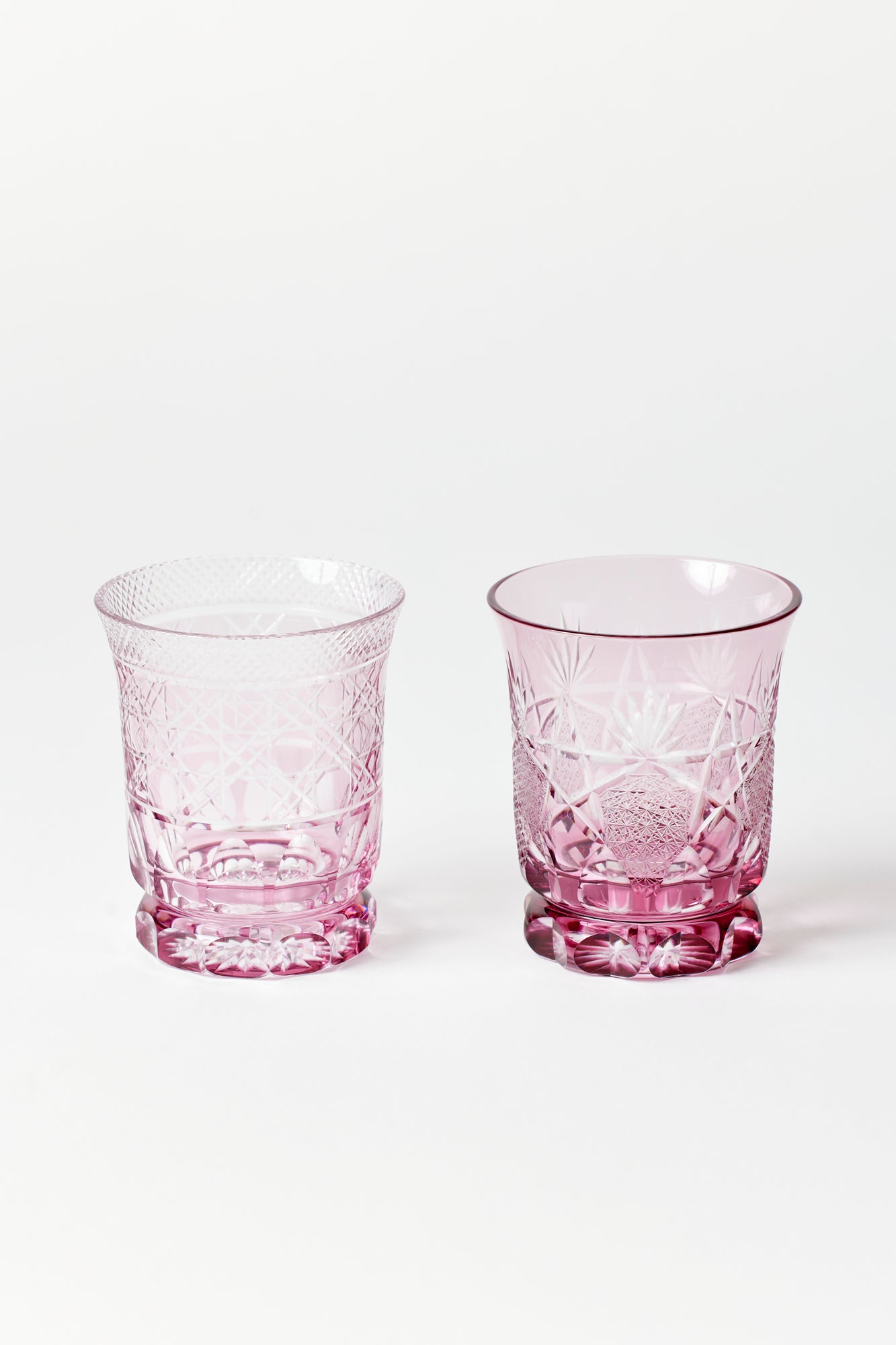 SET OF 6 PINK JAPANESE CUT GLASS TUMBLERS