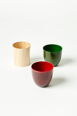 SET OF 6 RED JAPANESE WOOD TUMBLERS