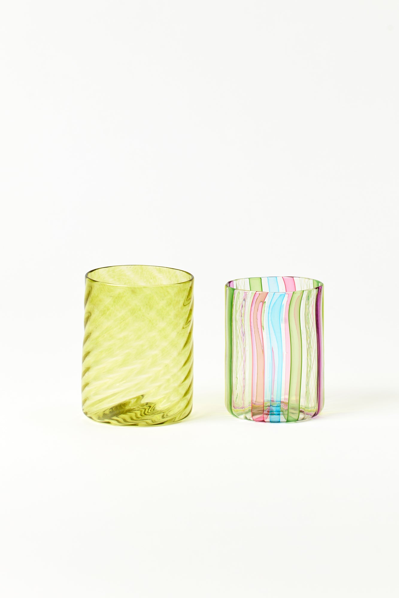 Chartreuse twisted glass tumbler handblown by Tracy Glover.