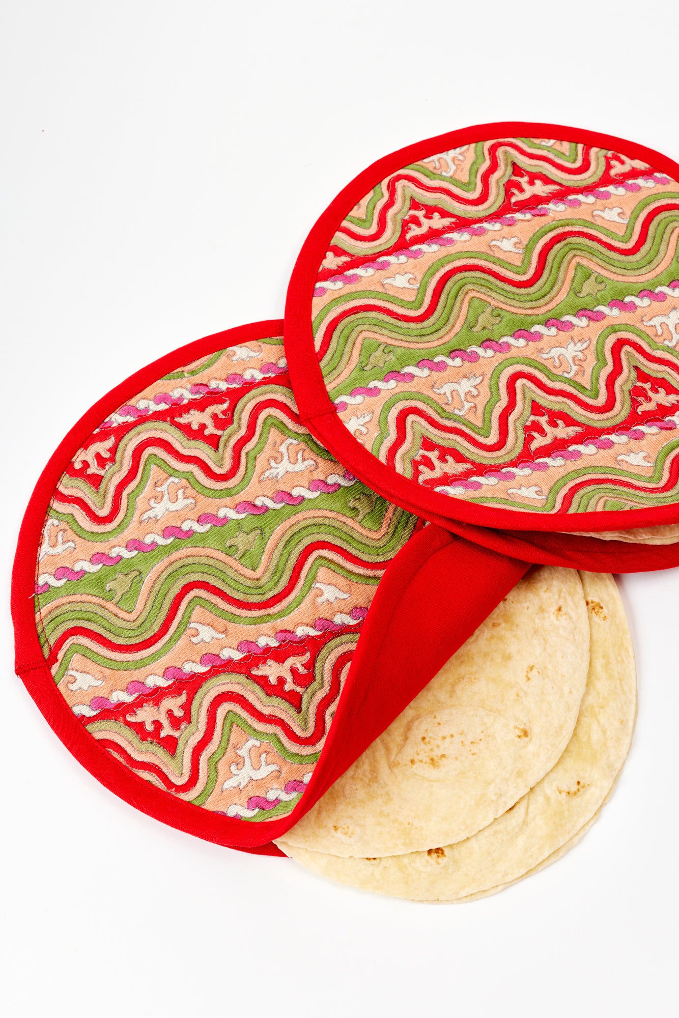 Quilted Mexican waves Christmas tortilla warmers.