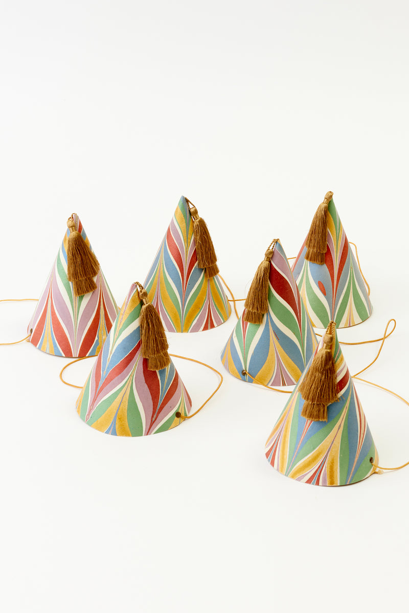 SET OF 6 FLORENTINE MARBLED PARTY HATS