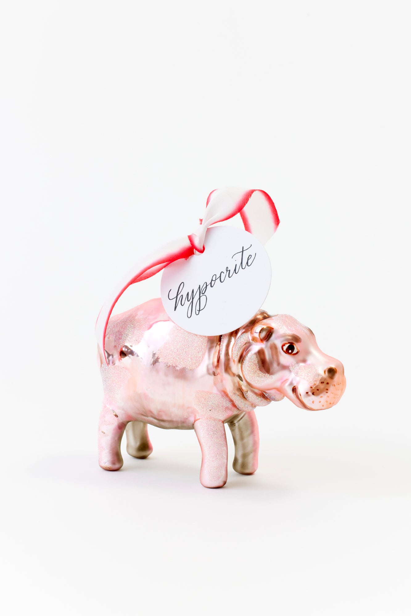 Hand-painted hippo glass ornament crafted in Poland.