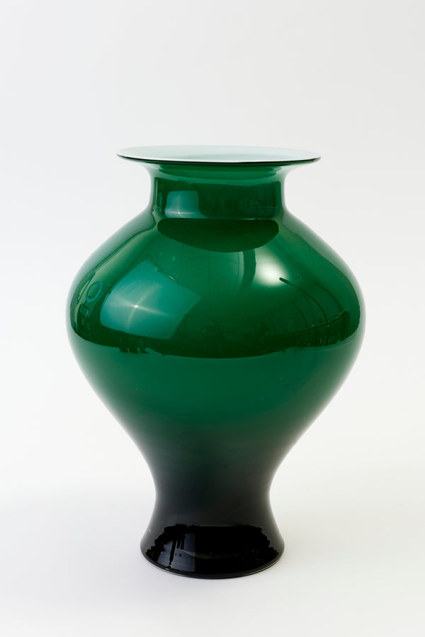 VINTAGE LARGE EMERALD GLASS VASE
