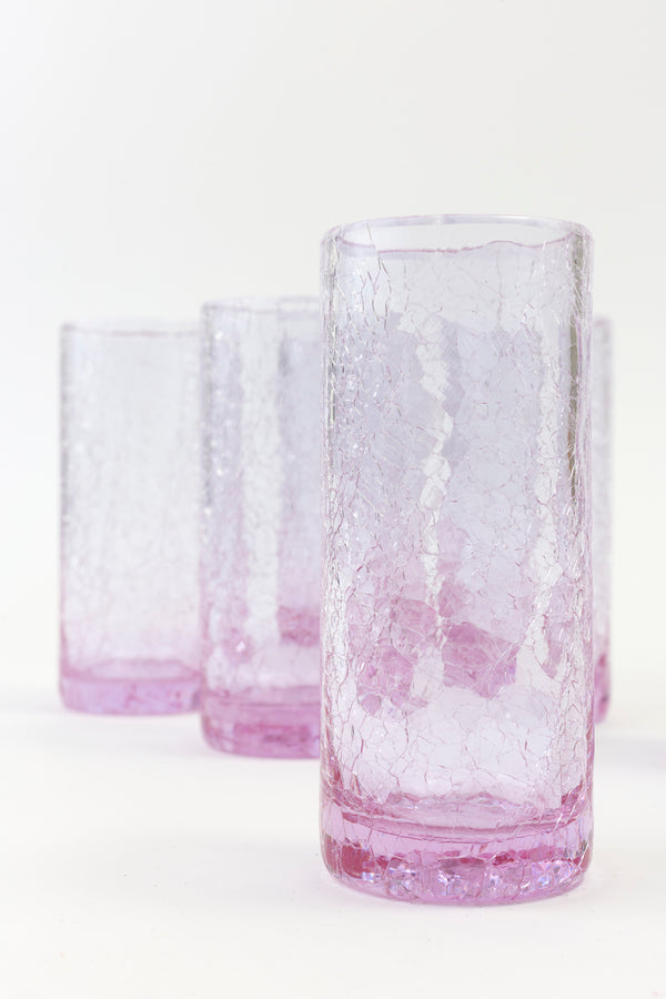 SET OF 6 VINTAGE LILAC MURANO CRAQUELLE TUMBLERS